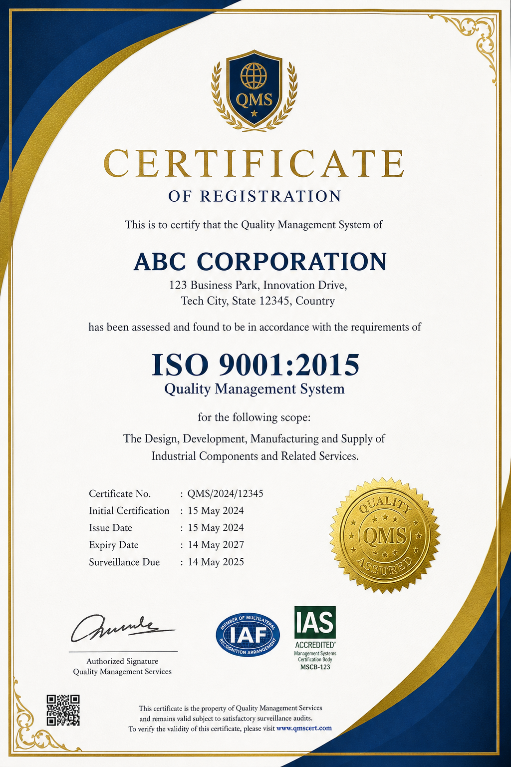 ISO 9001 품질경영시스템 인증서